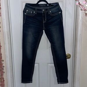 MissMe Jeans, Size 29, Signature Hailey Dark Blue Skinny Snowflake Jeans